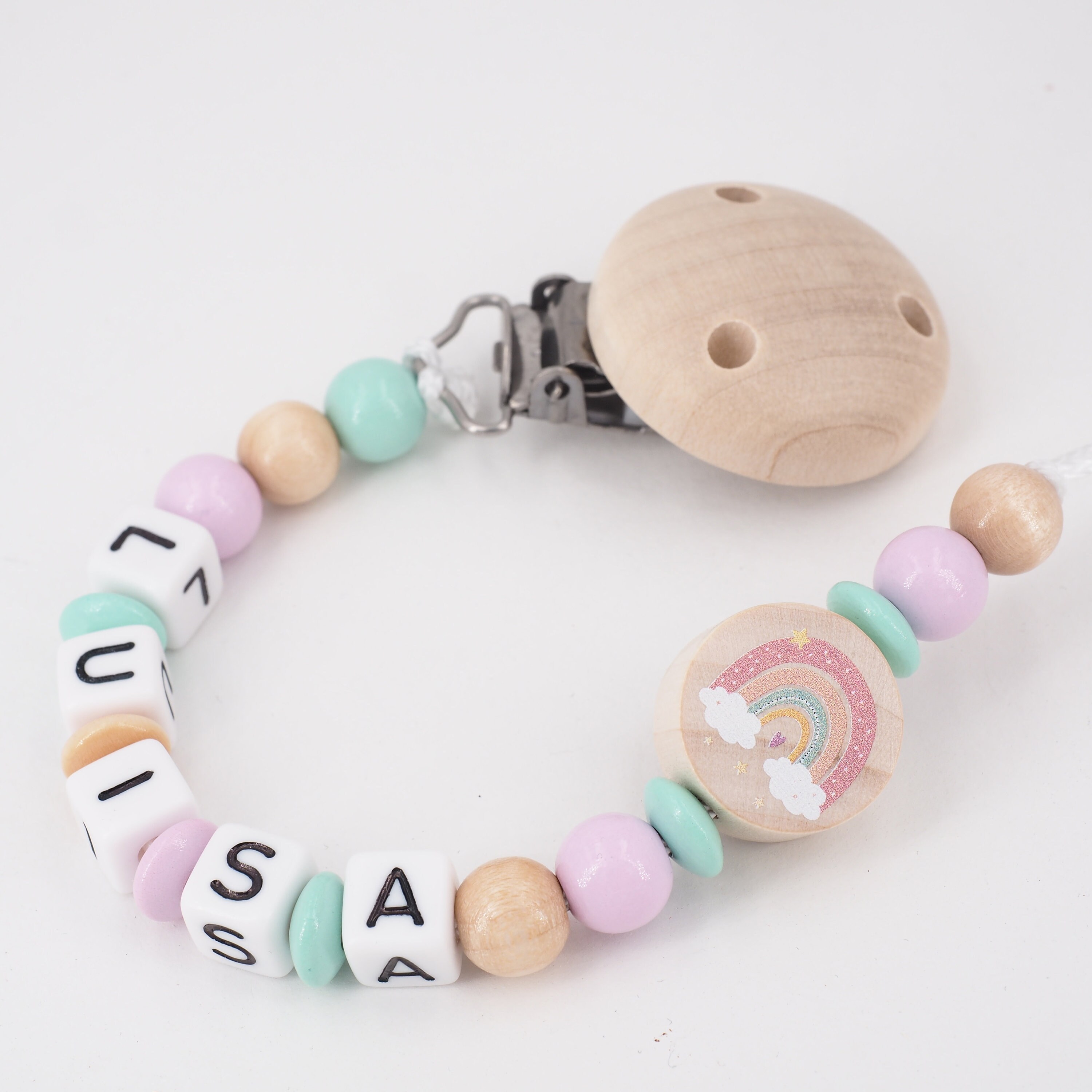 Schnullerkette mit Namen Mädchen Regenbogen Rainbow rosa mint | Etsy