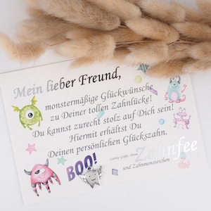 Zahnfee Brief Karte mit Anhänger Zahn Wackelzahn Milchzahn