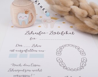 Milchzahndose Zahnkönig mit Namen & Zahnfee Brief Zertifikat