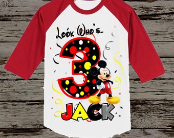 Mickey Mouse Birthday Shirt - Red Raglan Available