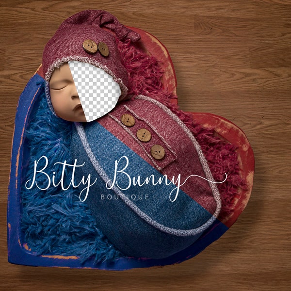 2 pk Newborn Digital Insert face Wood Heart Bowl Prop - Backdrop Composite - boy girl Heart bowl digital