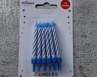 12 bougies d'anniversaire à rayures bleues • décoration de gâteau • fête d'anniversaire de filles • décoration de gâteau • bougies • décoration de fête bleue