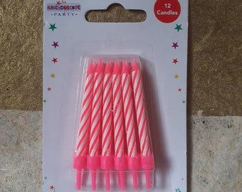 12 pink stripey Birthday candles  •  cake topper • girls birthday party • cake decoration • candles •  pink party decor