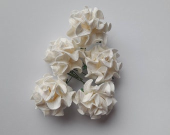 5 white Tuscany roses • mulberry paper flowers • artificial flowers • craft • wedding