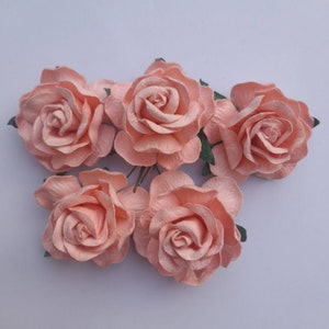 Pink/peachy mulberry paper flowers • 5 cm • pack of 5 • paper roses