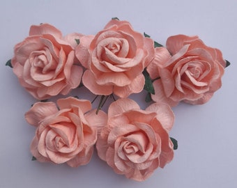 Pink/peachy mulberry paper flowers • 5 cm • pack of 5 • paper roses