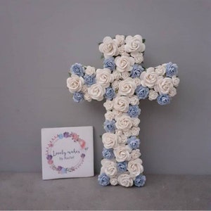 Floral cross, baptism decoration, christening decor, paper flowers, gift idea, religious gift, christening gift