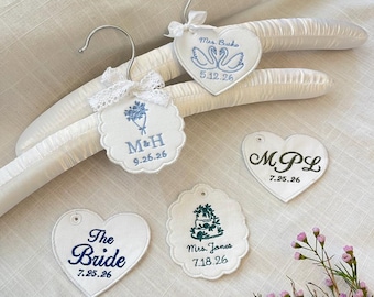 Personalized Embroidered Bridal Hanger Charm | Wedding Dress Accessory, Keepsake Tag
