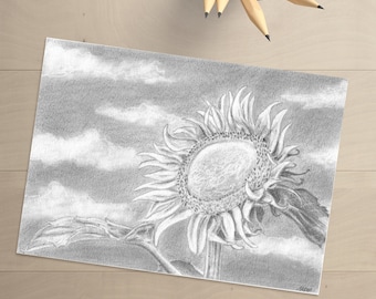 Sunflower Drawing - Sunflower Art - Original Drawing - Flower Drawing - Sunflower Decor - Summer Decor - Flower Decor - Flower Art