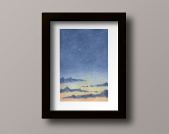 Evening Sky Print - Night Print - Star Print - Sunset Print - Sunset Watercolor -  Star Watercolor - Second Star to the Right - Art Print