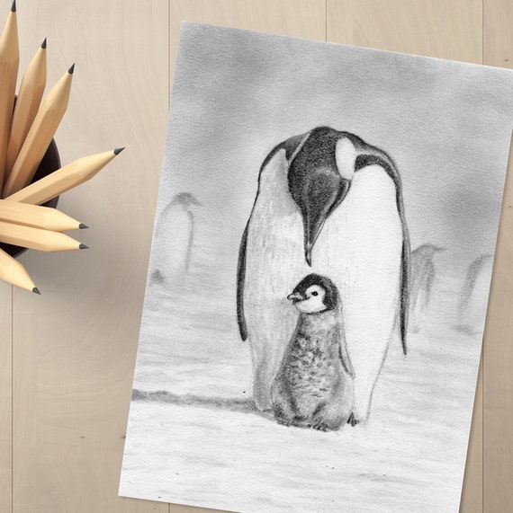 Penguin Drawing Penguin Decor Penguin Picture Penguin Etsy