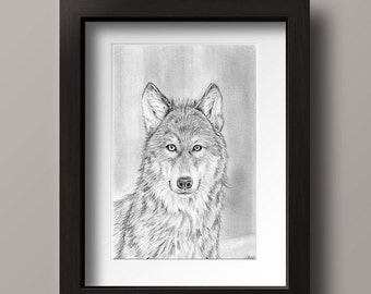 Wolf Print - Wolf Drawing Print - Wolf Art - Wolf Decor - Wolf Wall Art - Wildlife Art - Wildlife Decor - Wolf Artwork