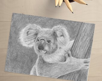 Koala Drawing - Pencil Drawing - Koala Bear - Original Drawing - Koala - Koala Art- Original Art - Wildlife Art - Koala Decor - Bear Decor