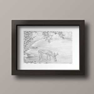 Deer Drawing Pencil Drawing Deer Original Drawing Deer Art Deer Decor Hunting Decor Wildlife Art Deer Nursery Art image 2