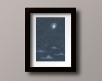 Moon Watercolor - Moon Original Painting - Night Sky Painting - Ethereal Art - Midnight Watercolor - Midnight Art - Minimalist Painting