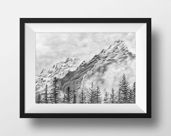 Mountain Print - Misty Mountain - Mountain Art - Mountain Print Wall Art - Mountain Wall Art - Mountain Decor - Mountain Landscape