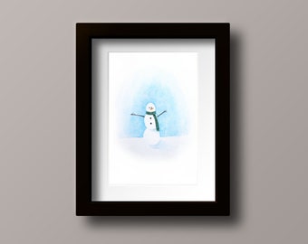 Little Snowman Print - Snowman Decor - Snowman Art - Watercolor Snowman Print - Unframed Print - Winter Decor - Snowman Wall Art - Snowman