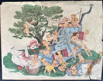 Vintage Nursery Rhyme Print of ‘This Old Woman Who Lived in a Shoe’