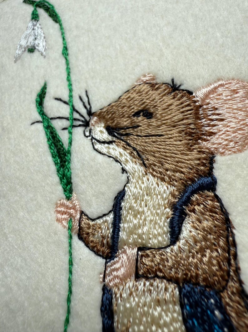 Handmade Embroidered Mouse Greetings Card: Snowdrop Felt Art - Etsy