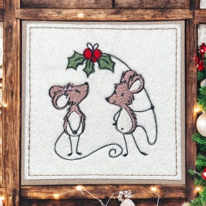 Eine Handgemachte Weihnachtskarte. Stickerei, Freche Weihnachtsmäuse Kollektion