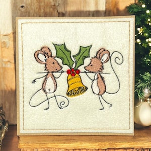 Eine Handgemachte Weihnachtskarte. Stickerei, Freche Weihnachtsmäuse Kollektion