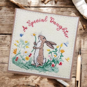Belle carte spéciale fille : carte de voeux brodée à la main. Parfait pour l'anniversaire d'une fille ou d'autres occasions