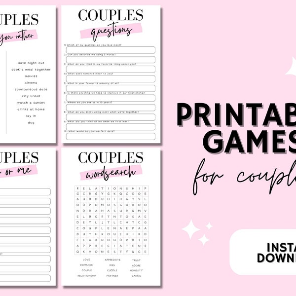 Printable Couple Date Night Games, Games for Couples, Couple Questions, Relationship Games, Digital Download, Instant Download, A4 PDF