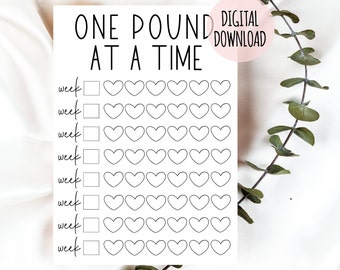 Weight Loss Tracker, Printable, Weight Loss, One Pound At A Time, Digital Download