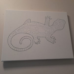 Lizard Pencil Hand Drawing on 12&quot; x 16&quot; White Canvas