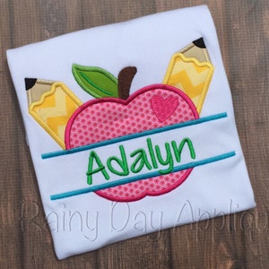 Split Apple Applique Design, Back to School Applique, School Shirt,