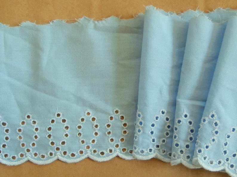 Broderie anglaise, blanc sur fond bleu clair image 1