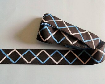 G8 braid - Woven Ribbon, blue and white Argyle pattern