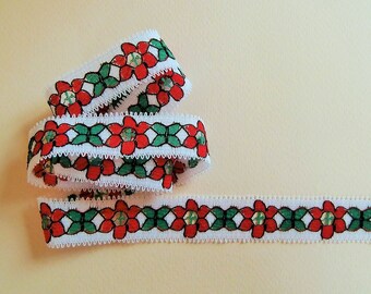 Braid G20 - White, red and green floral stripe