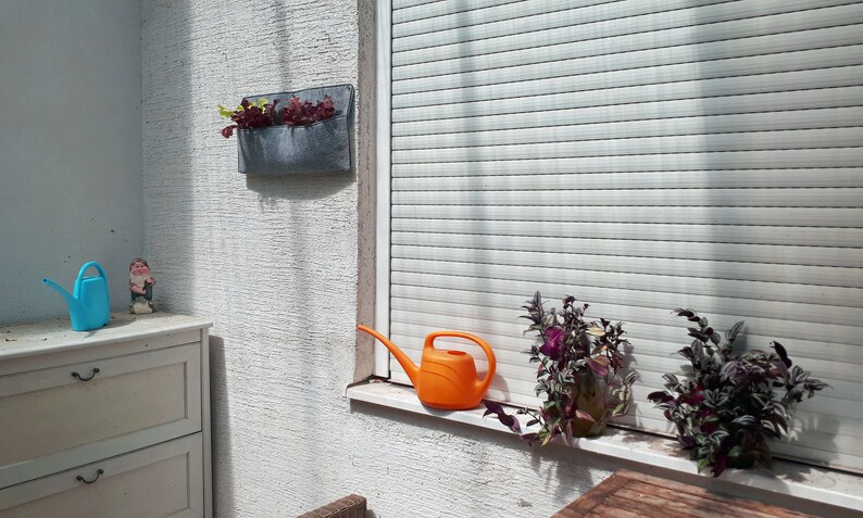 Spring, Planter Bag, Fence planter, Balcony planter, Plant Lover Gift, Wall planter, Housewarming gift, Planter, Herb planter / plain Black image 4