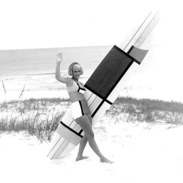 Vintage Surf Wear Surfing Fashion Surfer Girl Retro Swimsuit 1950's Vintage Surfboard Matching Swimwear Digital Download Coastal Beach Art