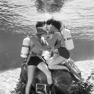 Vintage Scuba Diving Couple Art Print: Romantic Underwater Photo (Digital Download)