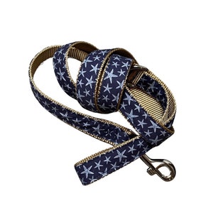 Navy Starfish Beach Dog Collar, Harness or Leash with Personalized Engraved Buckle Option image 7