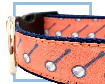 Banjo Dog Collar, Harness or Leash with Personalized Engraved Buckle Option