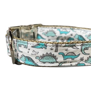Blue Dinosaur Dog Collar with Personalized Engraved Buckle Option image 3