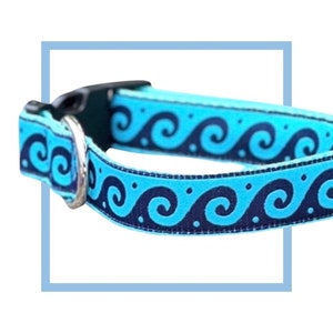 Beach Waves Dog Collar, Harness or Leash with Personalized Engraved Buckle Upgrade Option image 1