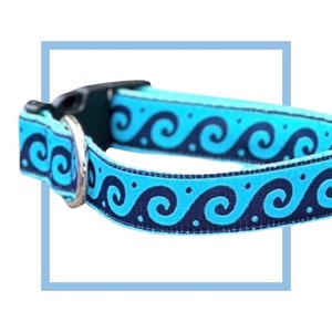 Beach Waves Dog Collar, Harness or Leash with Personalized Engraved Buckle Upgrade Option