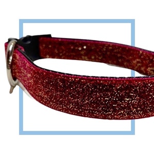Burgundy Glitter Velvet Dog Collar, Leash or Harness with Personalized, Engraved Metal Buckle Upgrade Option
