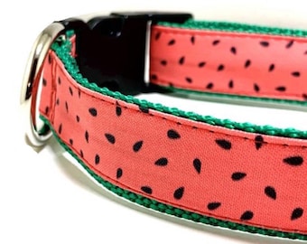 Watermelon Dog Collar, Harness or Leash with Personalized Engraved Buckle Option