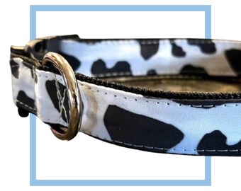 Holy Cow Pattern Dog Collar, Harness or Leash with Personalized Engraved Buckle Option