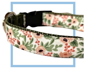 Rose Garden Pink Dog Collar, Harness or Leash with Personalized Engraved Buckle Option