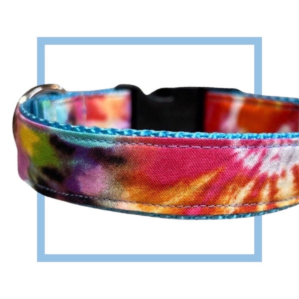 Tie Dye Dog Collar, Harness or Leash with Personalized Metal Buckle Option