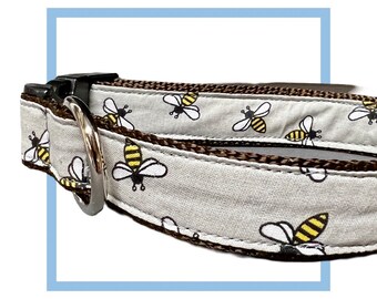 Bees Dog Collar, Harness or Leash with Personalized Metal Buckle Upgrade
