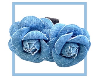 Denim Blue Flower Rose Dog Collar Clip On