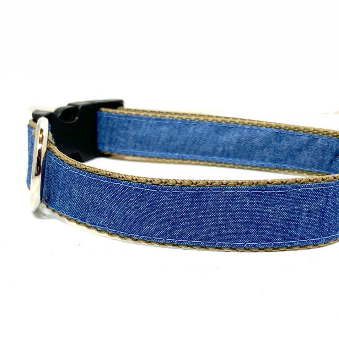 Denim Dog Collar Harness or Leash With Personalized Engraved Etsy