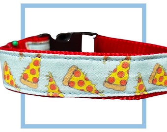 Pizza Dog Collar, Harness or Leash with Personalized Metal Buckle Option